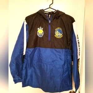 Golden State Warriors Blue and Black Windbreaker Jacket. Youth Size XL. Unisex
